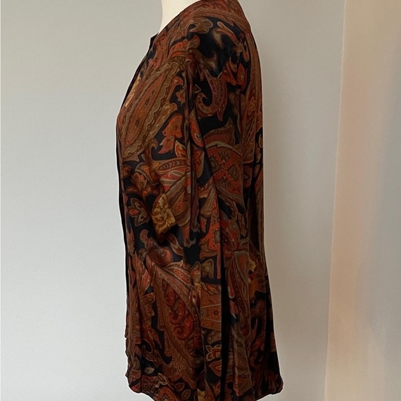 SOLD; ESCADA VINTAGE SILK BLOUSE TUNIC IN BROWN BLACK RUST PAISLEY PRINT 42 - Picture 9 of 10